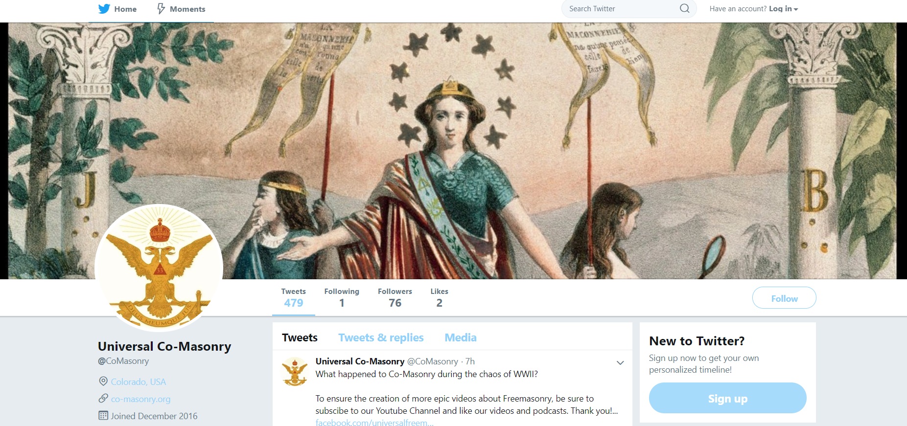 Universal Co-Masonry Twitter profile
